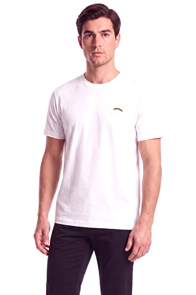 PAUL&SHARK Men's Regular Fit Round Neck Logo Label Cotton Short Sleeve White ...