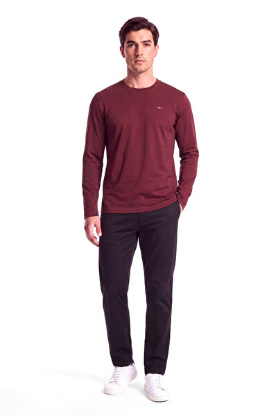 PAUL&SHARK Men's Crew Neck Long Sleeve Cotton Slim Fit Burgundy-Gold T-Shirt