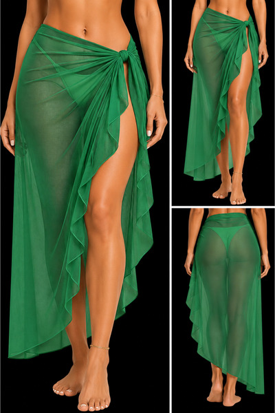 ELMODA Women's Laser Cut Soft Lycra Tulle Pareo