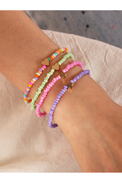 Take Two By Styli Pack of 4 Heart and Star Charms Beaded Bracelet
