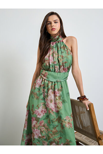 Take Two By Styli Multi-Color Graphic Print Ruched Details A-Line maxi Dress