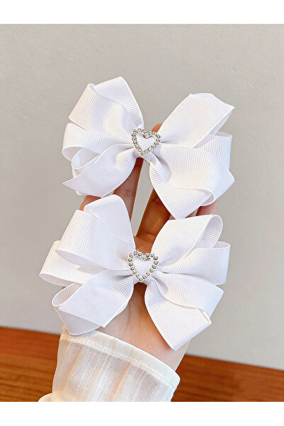 Take Two By Styli Pack of 2 - Girls White Rhinestone Embellished Bow Hair Clips