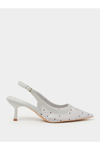 Styli Grey Polka Dot Mid Heel Slingback Pumps