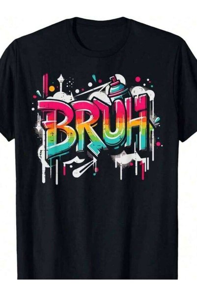 k222 تي شيرت رجالي من Bruh Graffiti Funny Saying Street Art Meme