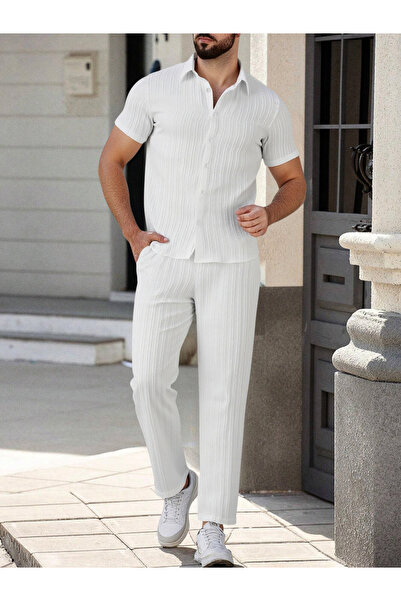 Take Two By Styli Men Plus Size Textured Shirt and Pants Co-ord Set