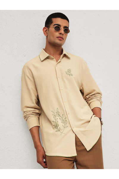 Mascln Sassafras By Styli Men Embroidery Detail Relaxed Fit Shirt