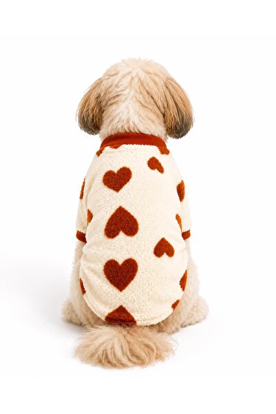 Pettrend Kahverengi Kalp Desenli Brown Heart Sweat ( Dar Kalıp) Kedi Köpek Sw...