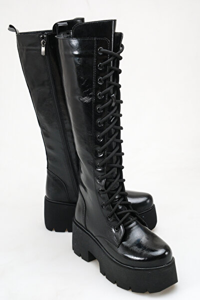 Solo Bag Women's Daily High-Top Wedge Heeled Lace-Up Zippered Boots