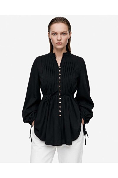 HAKKE Stylish Tunic with Button Front and Pleated Detail