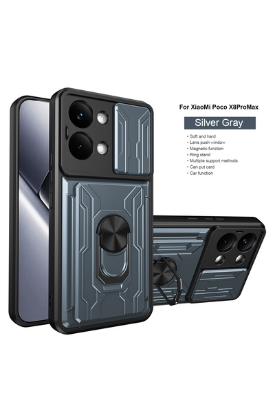 Choice4 Poco X8 Pro Grey Heavy Duty Armor Case For Mi Poco X8 Pro Max Card Ho...