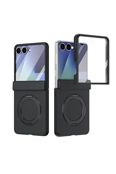 Choice16 Galaxy Z Flip 7 black 360 Rotating Skin-Friendly Matte Magnetic Case...