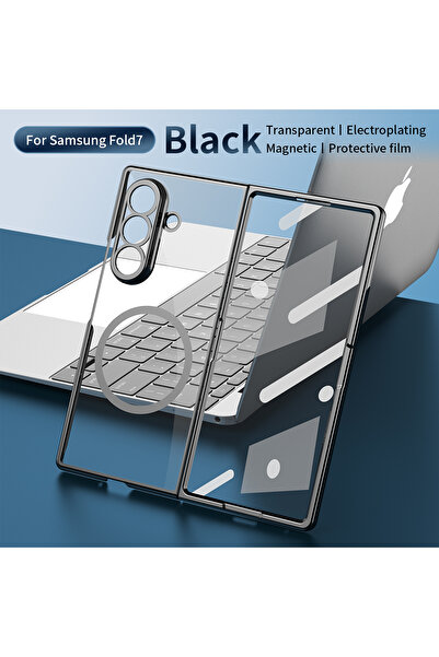 Choice1 Galaxy Z Fold7 black Magnetic Clear Transparent PC+TPU Phone Case for...