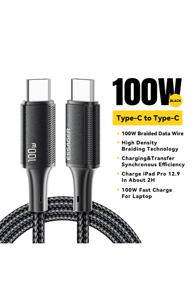 Choice ESSAGER 1m black Essager PD 100W Type C to C Cable USB Type-C 5A Fast ...