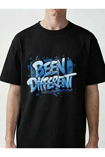 kai22 تي شيرت رجالي بطباعة "Been Different" بأسلوب الجرافيتي، قميص كاجوال بأك...