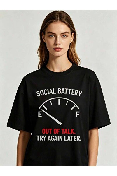 23ERVA 2026 Spring/Summer New Women's Round Neck "Social Battery" Social Anxi...