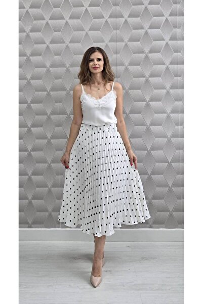 MAXORA SHOP Fusta plisata cu buline Ingrid Marion - Alb