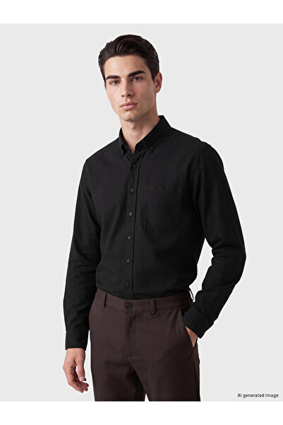 LC Waikiki Vizyon New Season Black Regular Fit Gabardine Men's Shirt