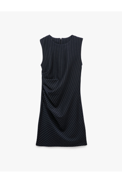 Koton Drapeli Slim Fit Crew Neck Sleeveless Striped Mini Dress