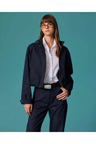SEÇİL Dik Yaka Fermuarlı Denim Ceket