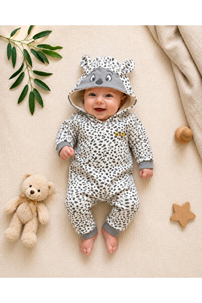 hümabebe Cute Animal Detail Hooded Thin Velvet Unisex Baby Jumpsuit