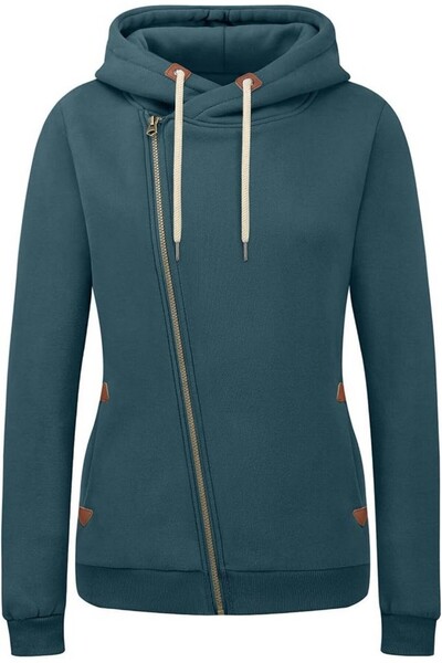 OEM KEBORUILA Vicky women's sweatshirt with zippered and hood, dark turquoise...
