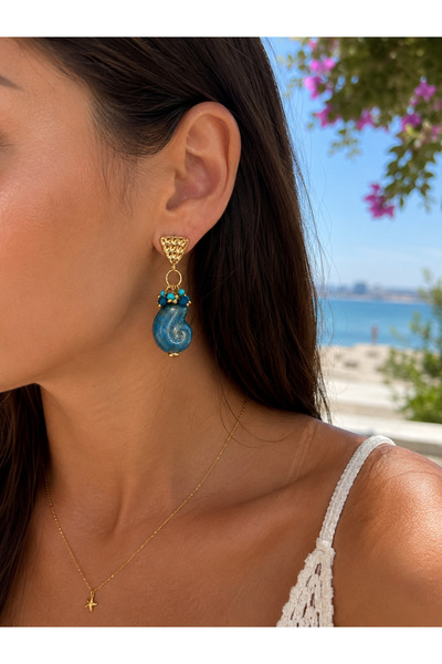 ANKA JEWELLRY Blue Starfish and Shell Detail Earrings
