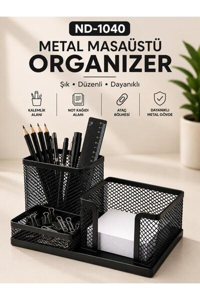 Need ND-1040 Metal Mesh Masaüstü Organizer – 3 Bölmeli Çok Amaçlı Düzenleyici...