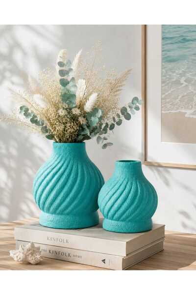 VARKAL Modern Curved Decorative Vase Set of 2 – Ceramic-Looking Matte Texture...