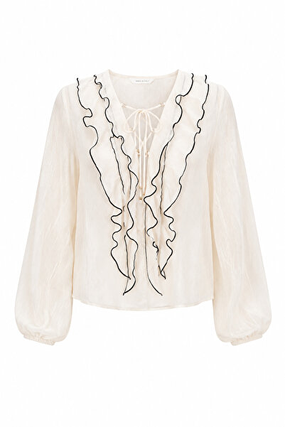 HAZELANNA Contrast Ruffled Blouse
