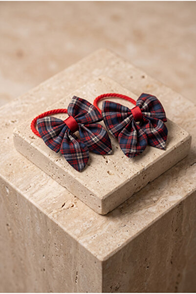 Katia&Bony Girl's Plaid Bowknot 2-Piece Rubber Buckle Navy Blue