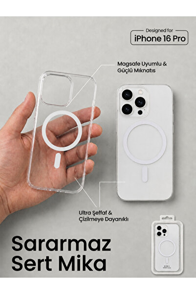 İPHONE 16 PRO UYUMLU SARARMAZ ŞEFFAF KILIF MAGSAFE ÖZELLİKLİ