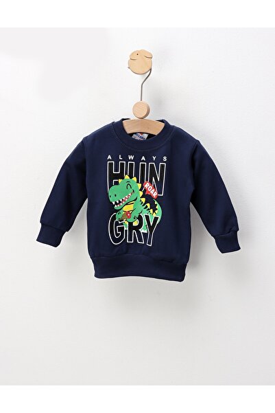 MiniKids Bluza plusata Dino Roar, bleumarin