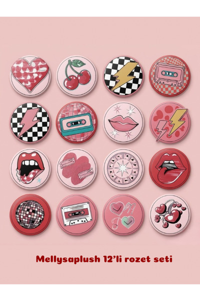 mellysaplush Trend Rozetler Y2K Retro Pembe 12 adet Rozet 44 mm