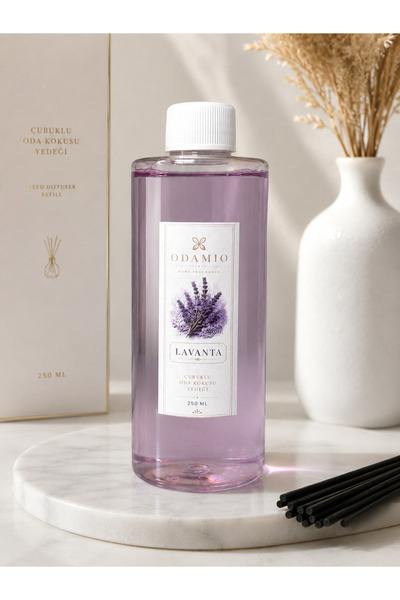 Lavanta Kokulu 250 ml Yedek Oda Kokusu Dolum Kiti Kalıcı Bambu Çubuklu Oda Parfümü+siyah fiber çubuk hediyeli