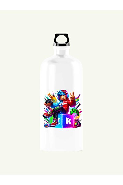 Green Print Bidon apa pentru Roblox Gamer, Aluminiu, Alb, Scoala, Picnic, Gra...