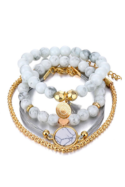 VeeShop Комплект от 4 гривни, мъниста, сърце, колие и кръгли медальони