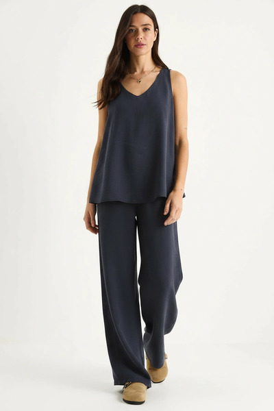 Efnaz style Women's V-Neck Strappy Blouse with Palazzo Pants Smoked Bottom To...