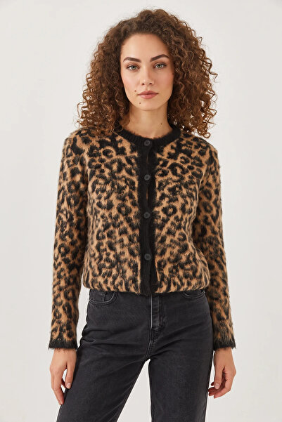 Generic Brand Women's Leopard Patterned Black Camel Cardigan