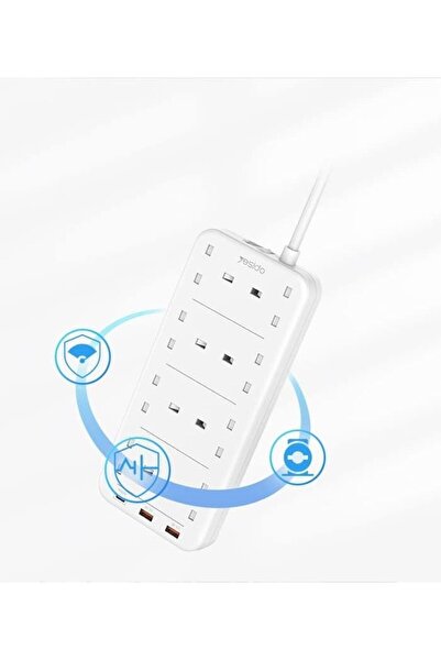 Yesido 2 Meter MAx 3250W capacity 8 AC ports Power Socket with PD and QC fast...