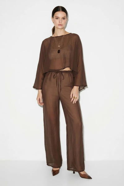 Generic Brand Women's Cape Blouse with Elastic Waist and Tie, Loose Trousers,...