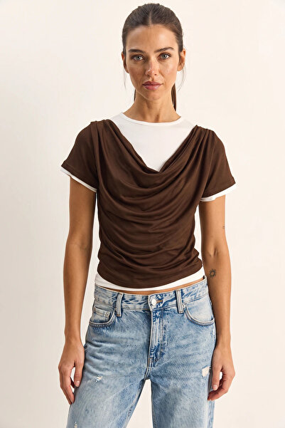 Generic Brand Women's Double Layered Look Degaje Collar Short Sleeve t Shirt ...