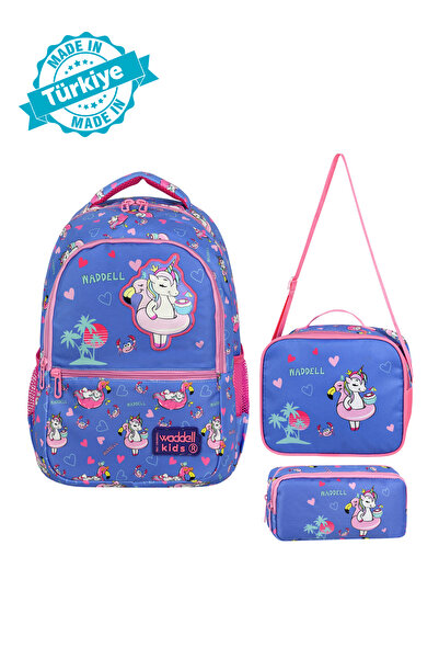 Royal Glow Set of 3 Unicorn Cute Girl Bag with Bagel, Lunchbox and Two-Compar...