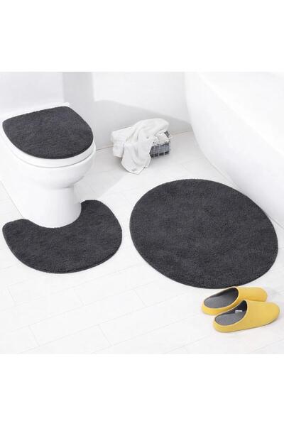 EKN BEĞENDİ HOME Bathroom Mat Toilet Set 3-Piece Shaggy 80X80 Round/50X54/36X45