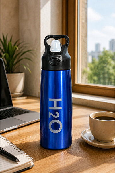 H2O Pipetli Çelik Matara Mavi 700 ml