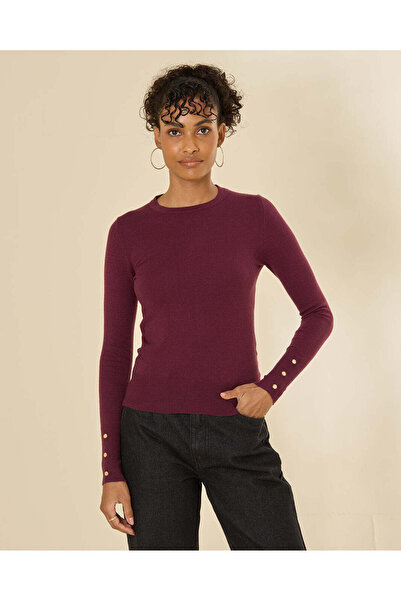 REDTAG Women Burgundy Sleeve Button Detail Pullover