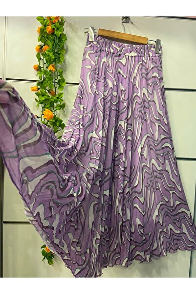 edu collection Patterned Chiffon A-Line Skirt Lined