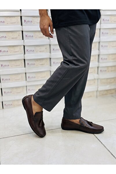 KAFKASLAR AYAKKABI Genuine Leather Tassel Detail Flat Sole Flexible Soft Men'...