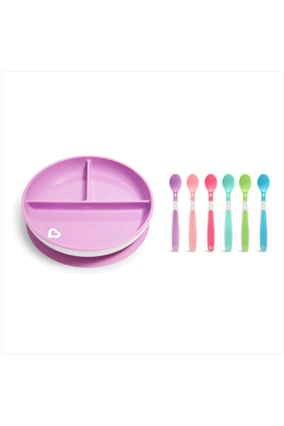 Munchkin Fixed Vacuum Feeding Plate |   6 Months+, 3-Compartment Purple and S...