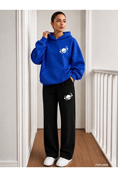 FUFLUNS Planet Printed Men's Hooded Tracksuit Set