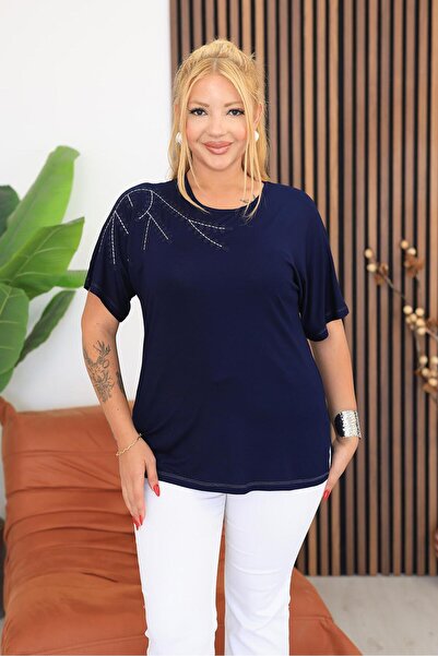 Siyezen Plus Size Embroidered Cotton Lycra Blouse